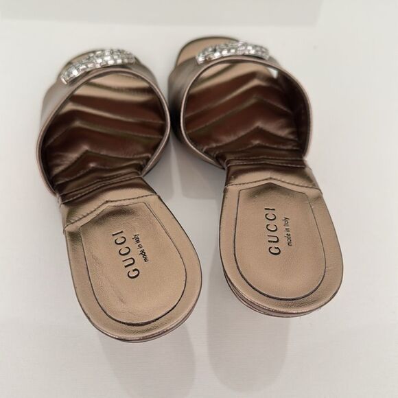 Gucci Marmont EU 37 US 7 Crystal GG Rose Gold Sandals Heels Metallic Nappa New - Picture 5 of 11